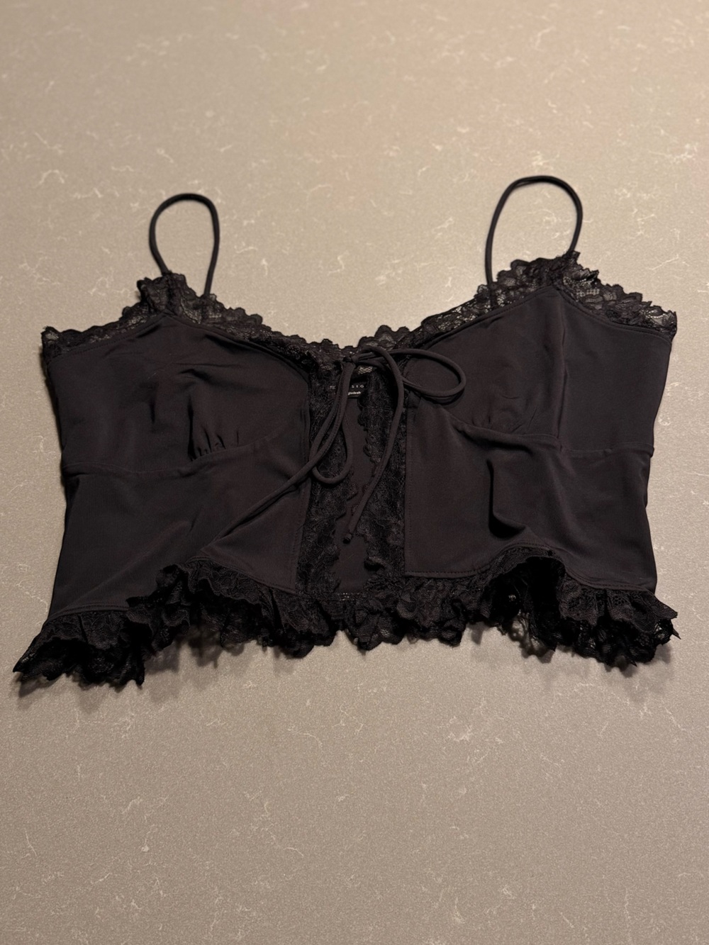 Black Lace-Trim Tank Top